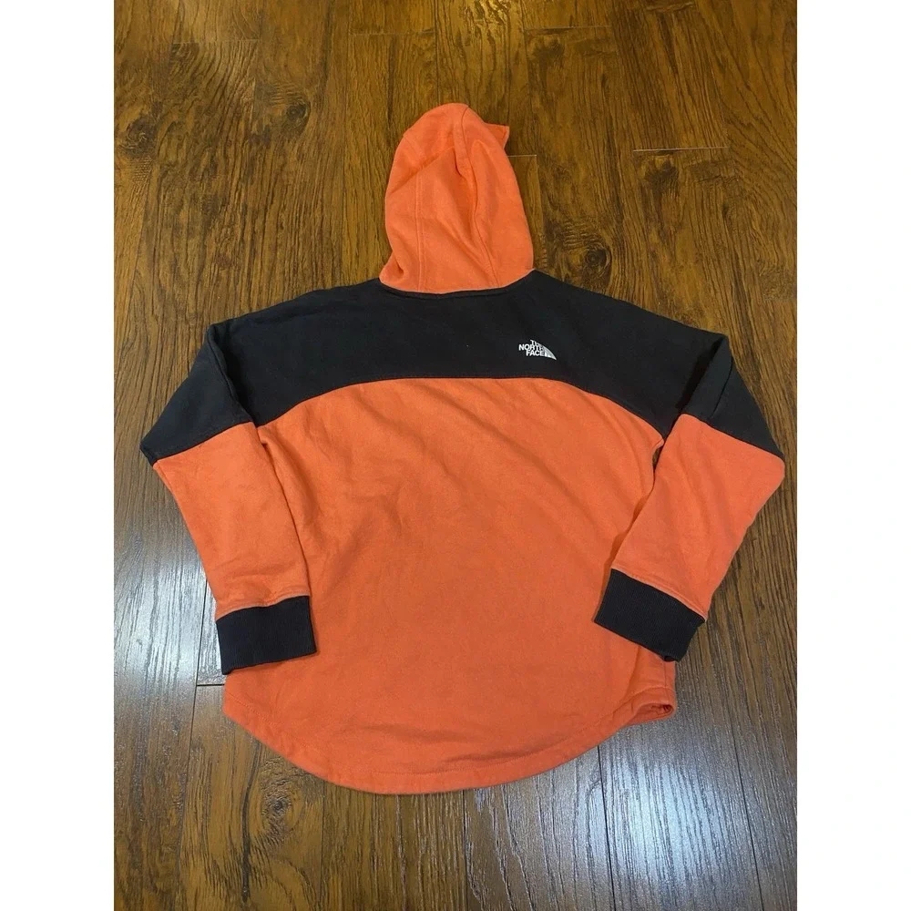 The North Face Girls Hoodie Orange Black Colorblock Fleece Pullover Large 14/16